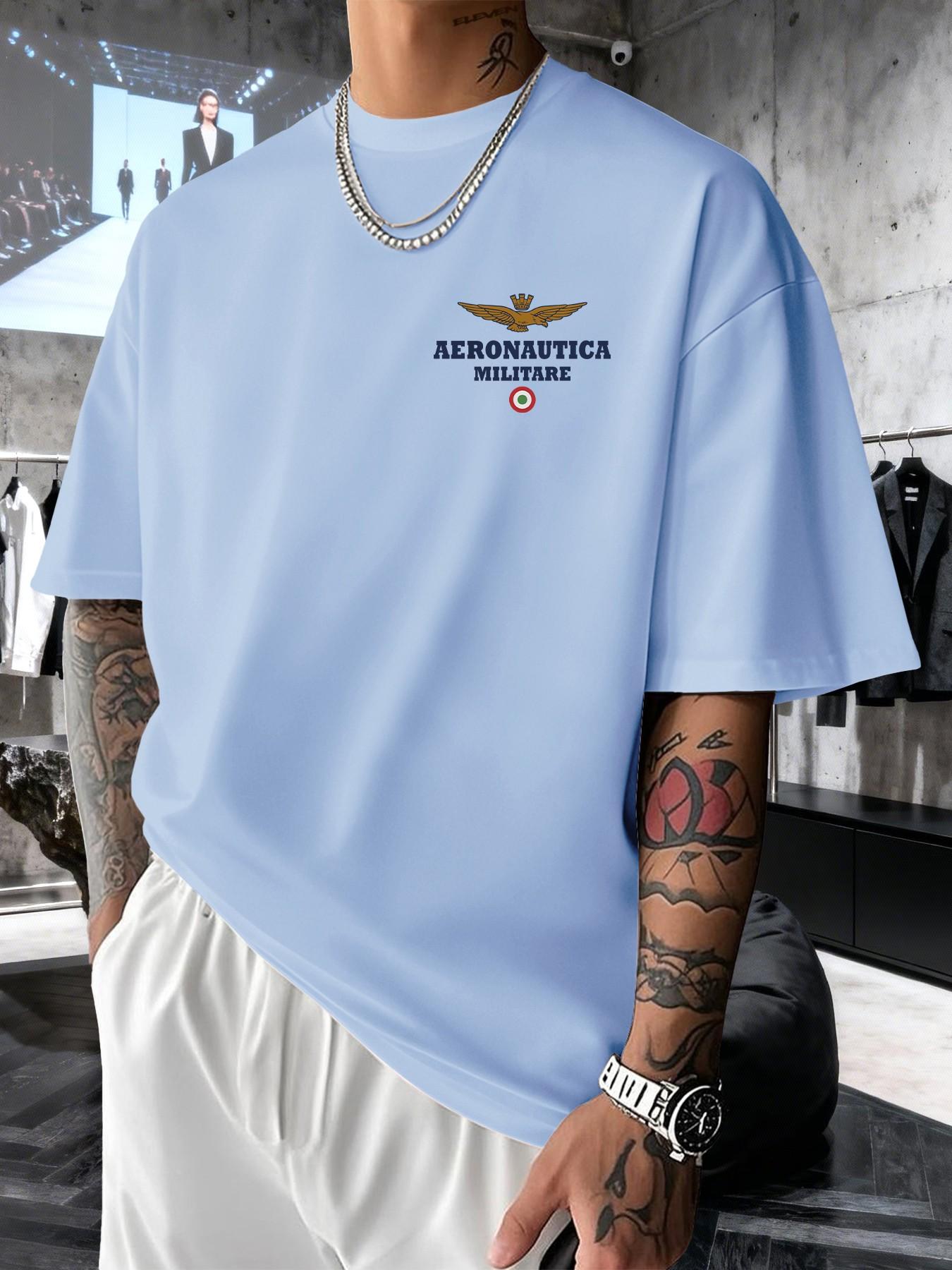 Aeronautica Militare Vintage Military Print T-Shirt, Men's Casual Short Sleeve Top, Breathable Graphic Tee, Summer Fashion