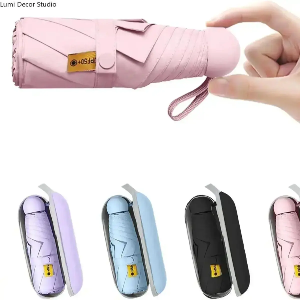 Foldable Mini Travel Umbrella, Lightweight Wind Resistant Portable Umbrella with UV Protection and Protective Case, Compact Outdoor Rain Gear for Daily Use and Trips