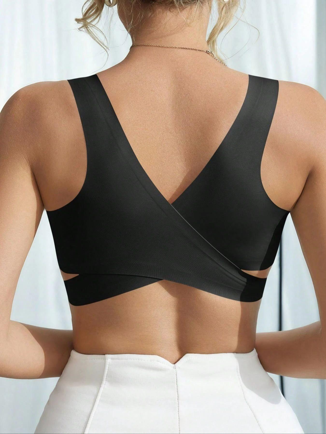Plus Size Seamless Crisscross Back Bra for Women - Wire-Free Front Closure Support, Invisible Shapewear Bra for All Day Wear