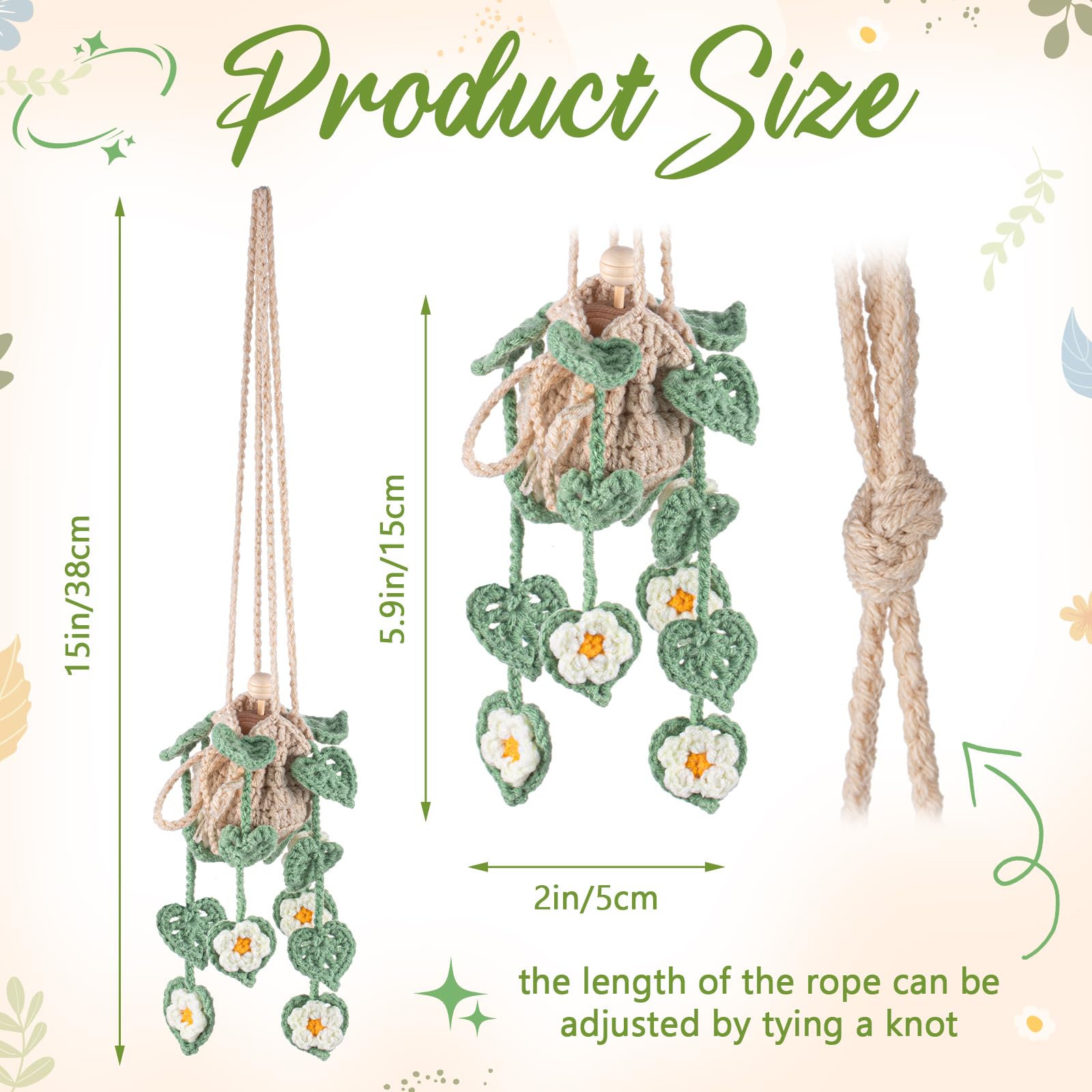 Cute Crochet Plant Design Car Hanging Crochet Car Air Freshener 12ml Empty Refillable Car Diffuser Bottle with Cute Potted Plants  Accessories Essential Oil Diffuser for Girlfriend family Gift Car Decor Decoration  Springtok