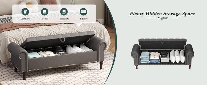 YOUDENOVA 60‘’/51” Ottoman Storage Bench, Queen Size End of Bed Storage Bench with Tufted Button, Upholstered Sitting Bench for Front Door Entrance,Bedroom,Dining Room, Entryway modern coffee table