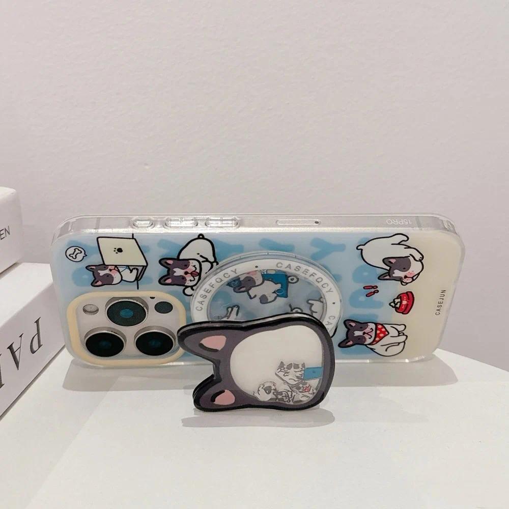 Ins Funny Cartoon Puppy Quicksand Shake for Magsafe Griptok Holder Phone Finger Ring Stand Support for IPhone 15 Girl Bracket, Accessories, Magnetic Grip