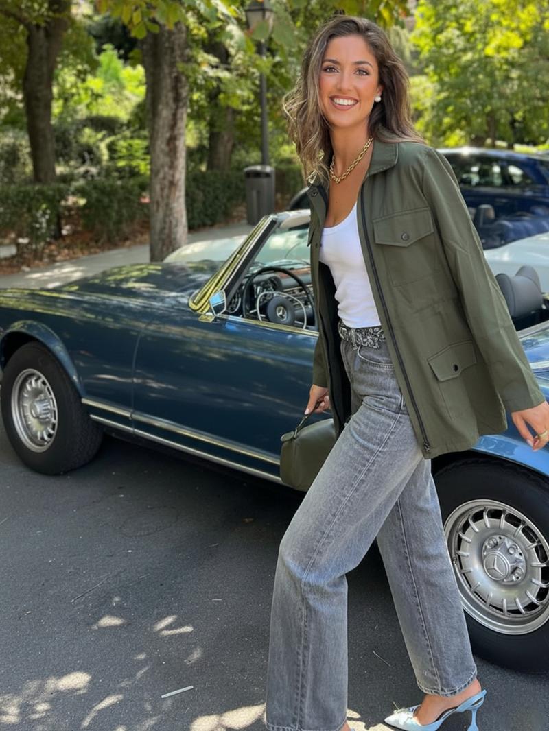 New Spring Autumn Women's Lapel Windbreaker, Slimming Utility Jacket, Casual Fashion Outerwear, Long Sleeve Coat for Ladies