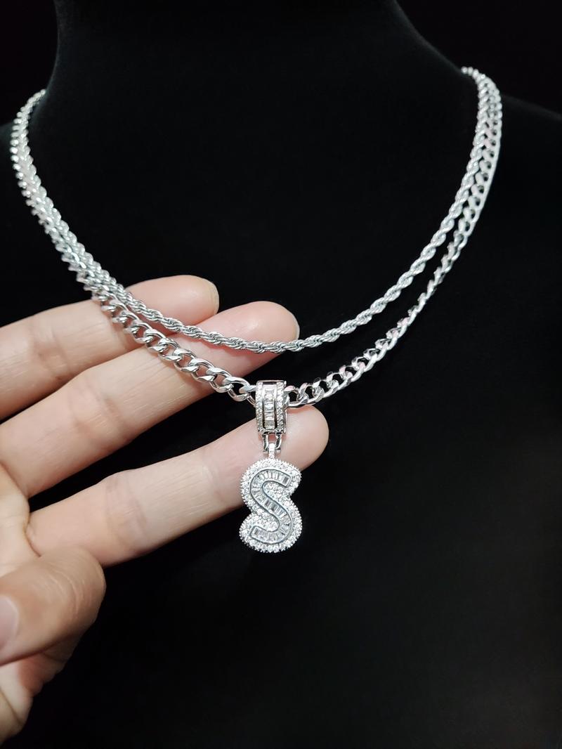 Fashion Letter Pendant Initial Necklace & Cuban Link Chain Necklace, Stainless Steel Jewelry for Party, Daily Clothing Decor, Trendy All-match & Exquisite Jewelry for Birthday Gift