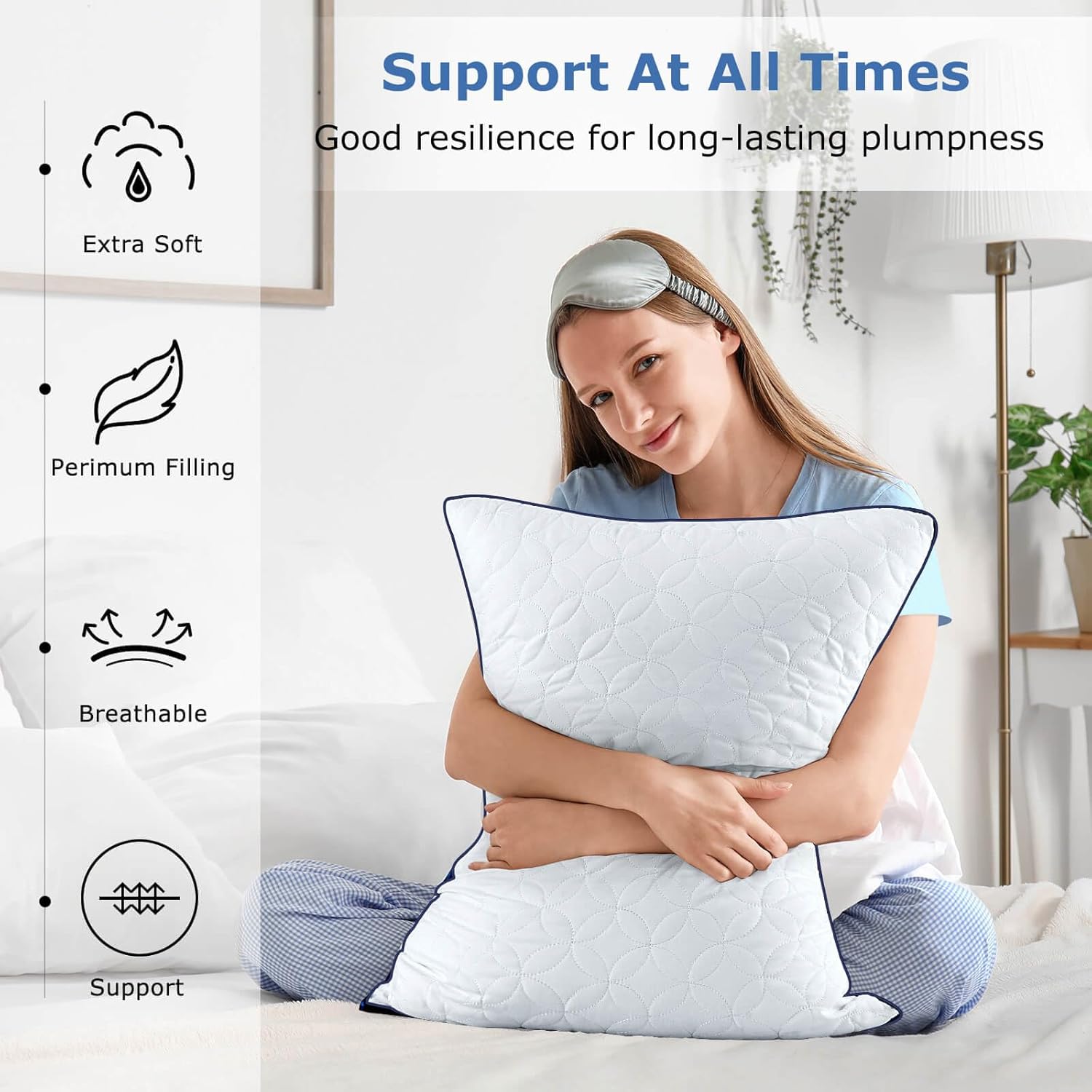 Cooling Hotel Luxury Bed Pillows for Sleeping 4 Pack, Supportive Breathable Down Alternative Gusset Standard Pillow for Back Stomach or Side Sleepers