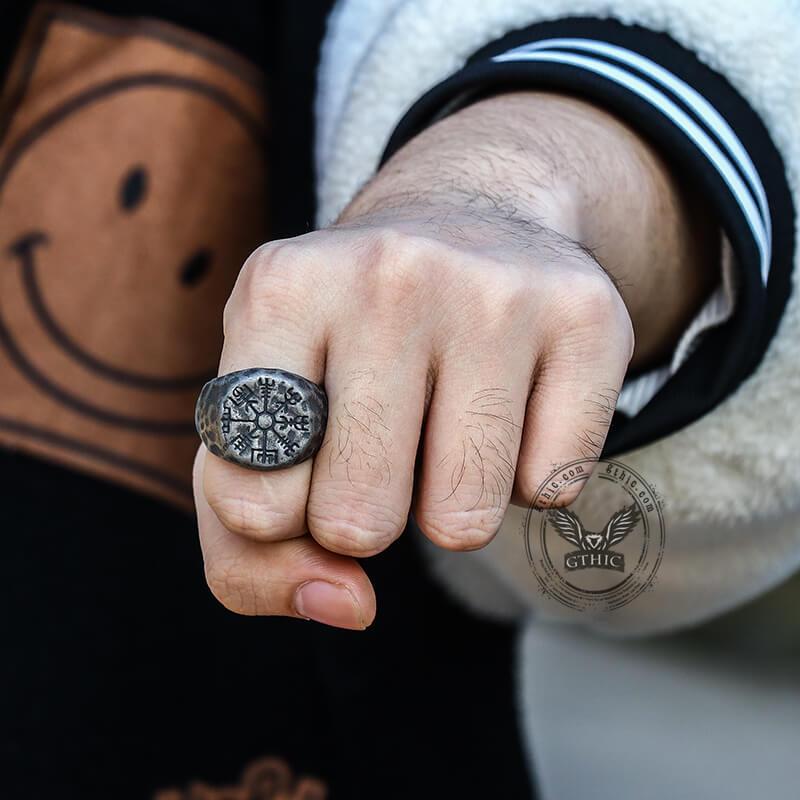GTHIC Vegvisir Magic Compass Stainless Steel Viking Ring Norse Accessories for Daily Wear