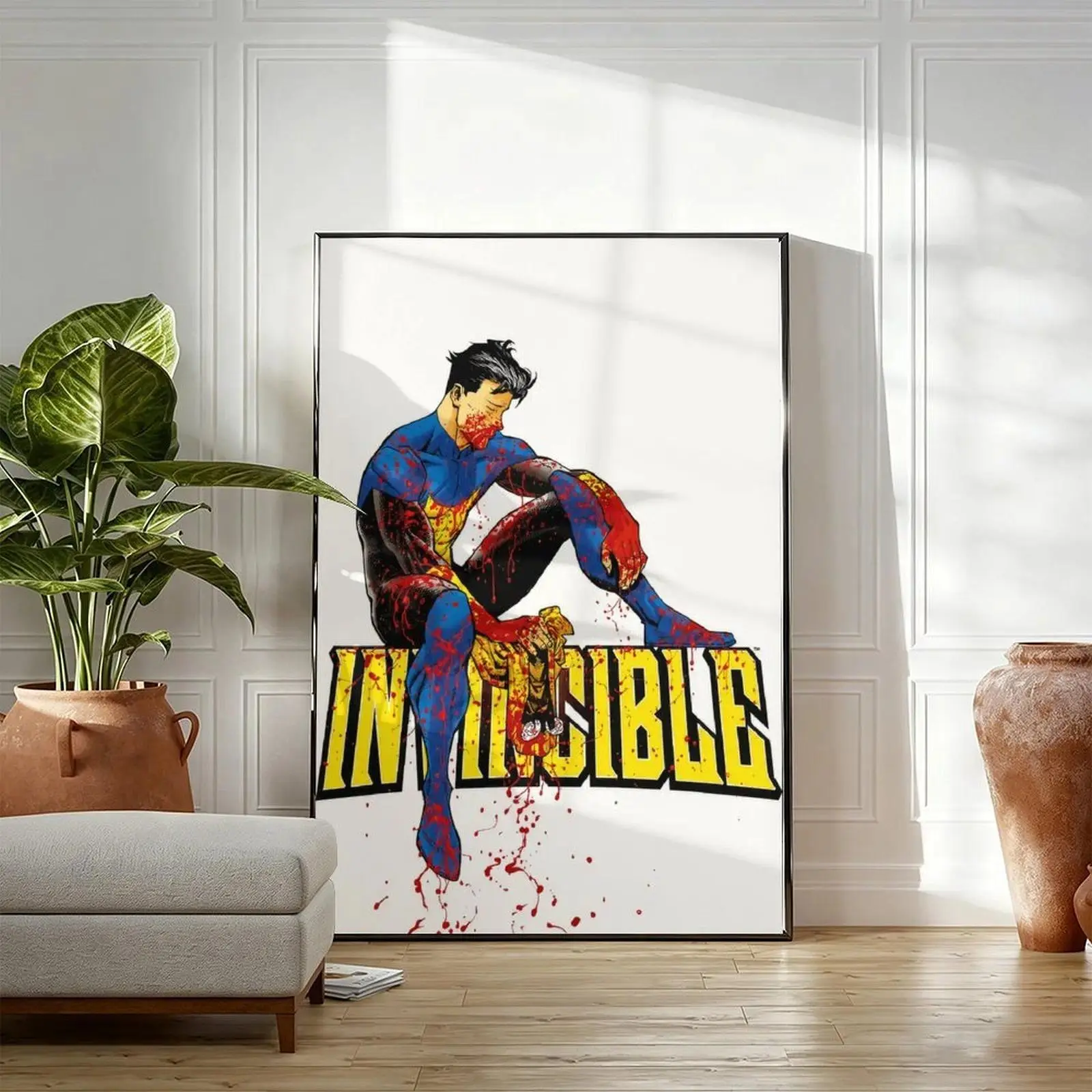 Invincible Mark Grayson Bloodied Hero Artistic Canvas Print - Comic Book Graphic Prints, Intense Superhero Character Art, Cool Room Decor for Living Room Decoration