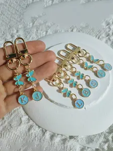 Elegant Butterfly Letter Keychain, A-Z Alphabet Phone Charm, Gold Trim Pearl Letter Key Ring, Perfect Gift for Birthday & Valentine's Day