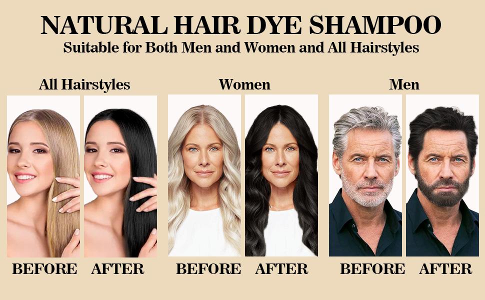 200ml 3-in-1 Black Hair Dye Shampoo Herbal Formula with Ginseng Covers Gray Hair Natural Plant Haircare for Salon-Quality Conditioner Gentle