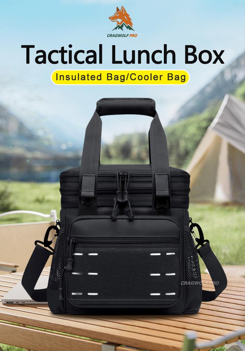 2026(Black) Tactical Lunch Box for Men, Insulated Lunch Bag Adult, Thermal Lunchbox Leakproof Waterproof Cooler Bag, Large Lunch Pail for Work Office Camping Travel , lunch cooler leak bag heavy duty, cooler backpack large waterproof Durable mesh pocket