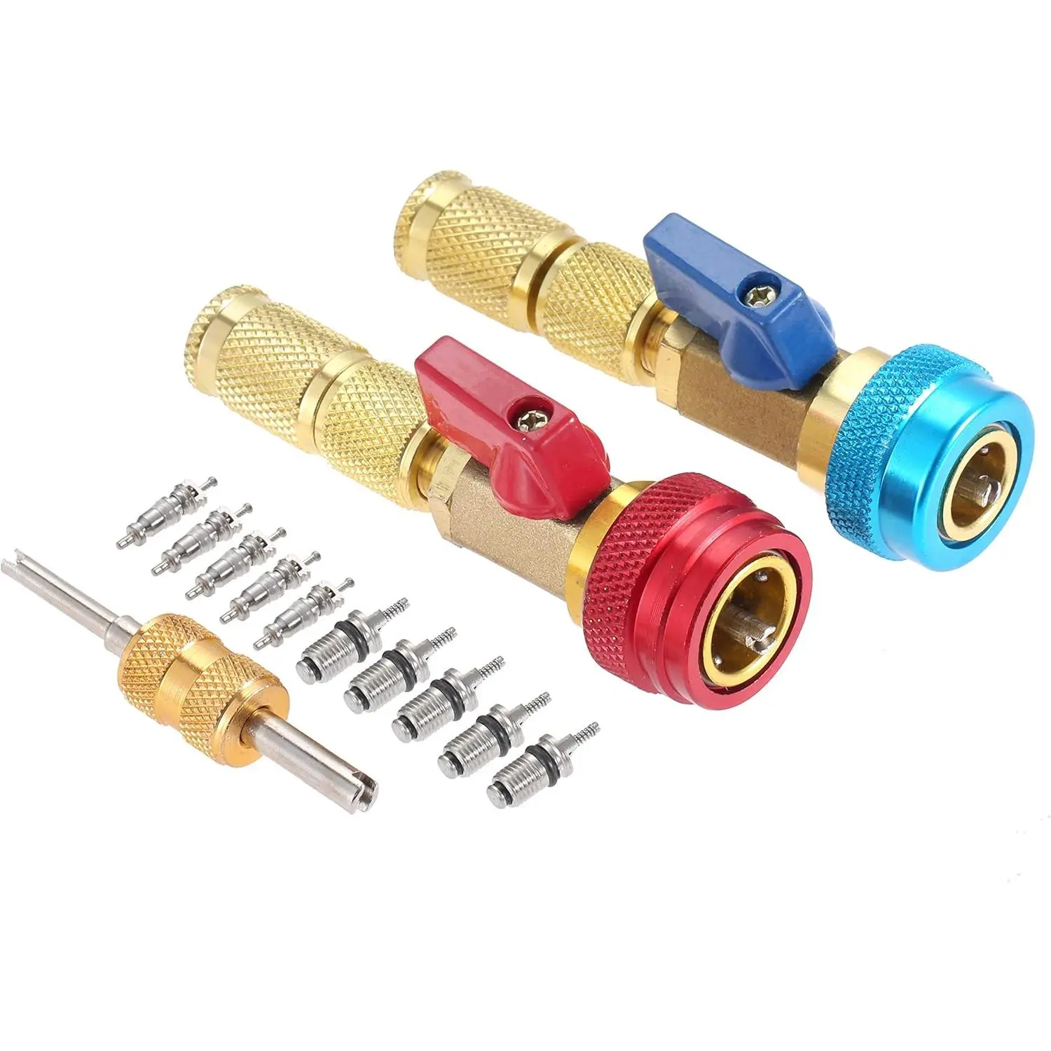 R134A Valve Core Quick Remover Installer, High Low Pressure Valve Core Remover Tools Kit for R13A Refrigerant Air Conditioner System