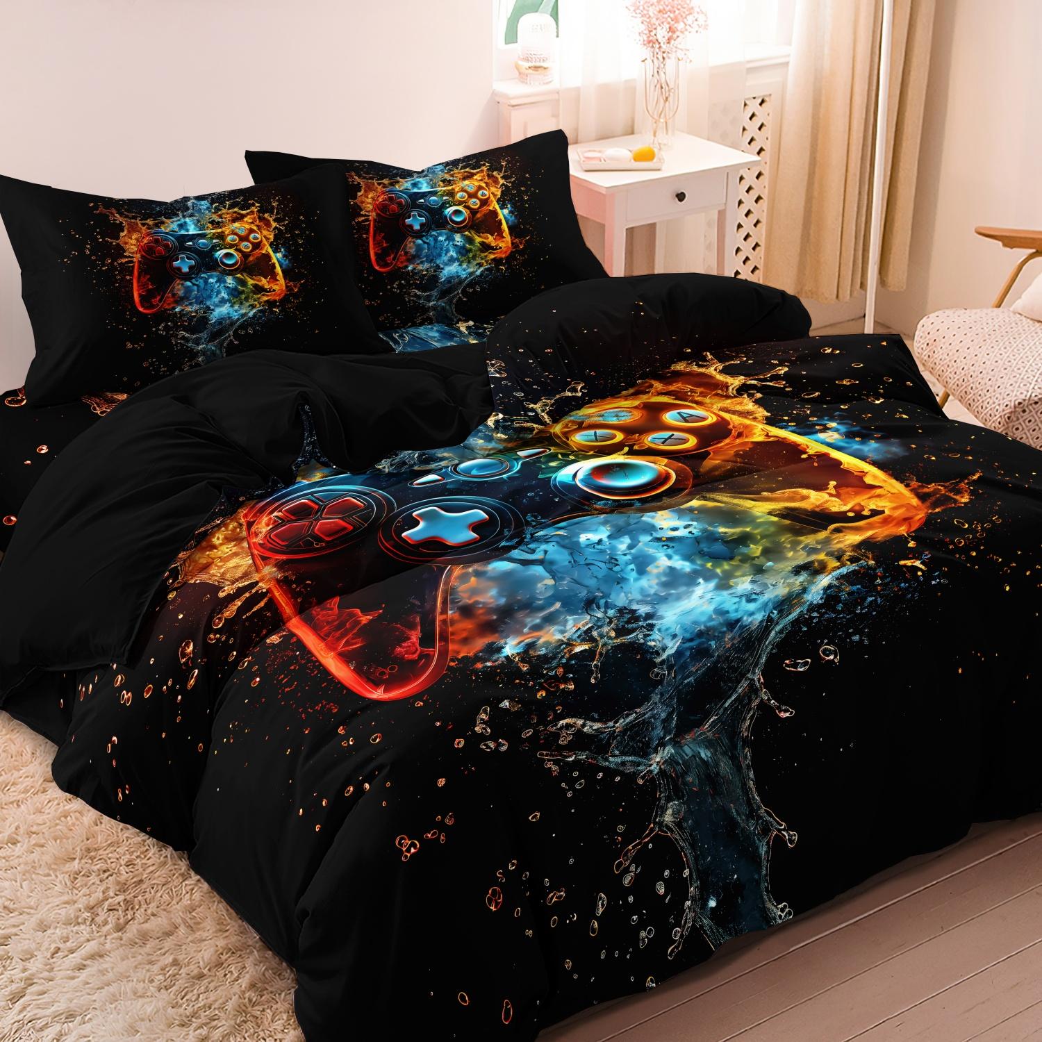 Video Game Controller Mouse Keyboard Headphone Pattern - Modern Fashionable Cool Gamepad Print - Boys Youth Gaming Equipment Bedding Set - 3pcs Duvet Cover Set (1Duvet cover+2Pillowcase ，No quilt)