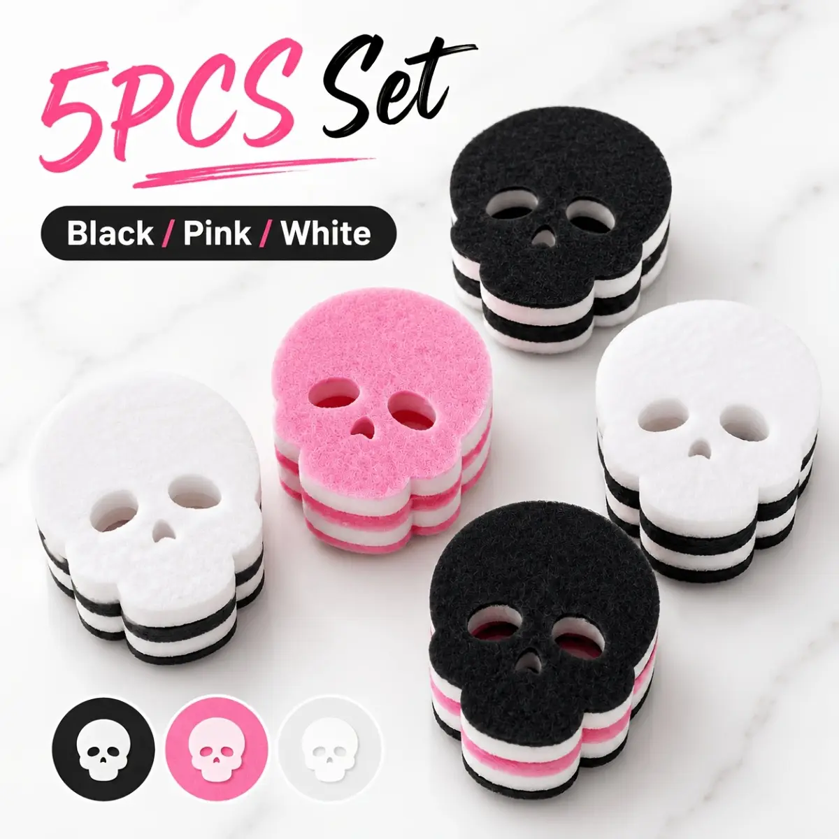 5 Pack Halloween Skull Kitchen Scrub Sponges, Random Colors, Reusable Triple Layer Cleaning Pads with High Absorbency and Rich Foam, Durable Scrubbers for Pots, Dishes, Sinks and Stovetops, Halloween Home Decor, Party Supplies and Seasonal Gift
