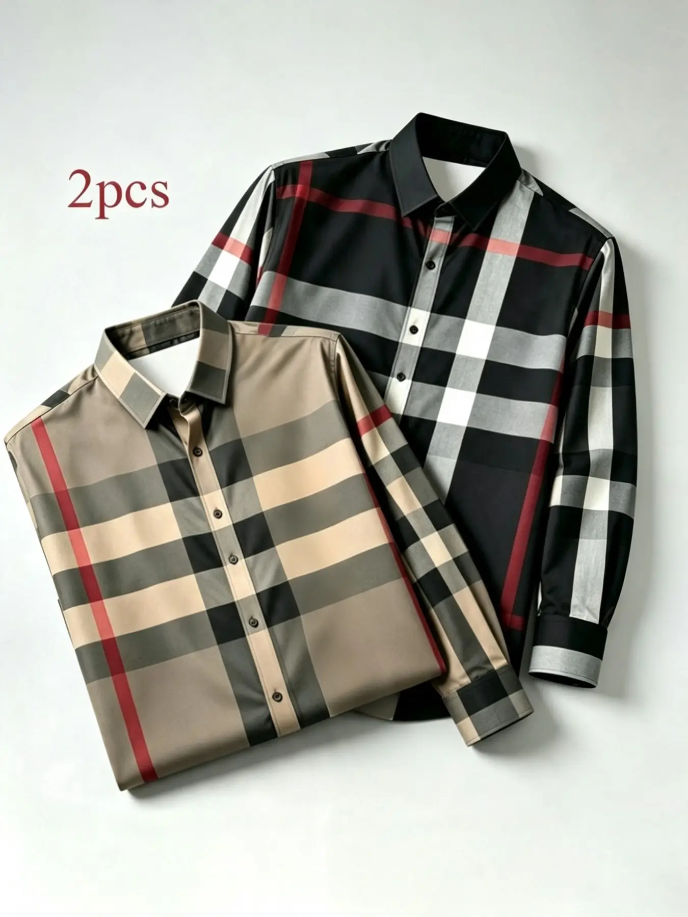 2-Pack Men's Striped Casual Long Sleeve Shirts, Fitted Fashion Shirt for Spring & Fall, Unlined Clothing Type, No Ca Prop 65 Re/ca