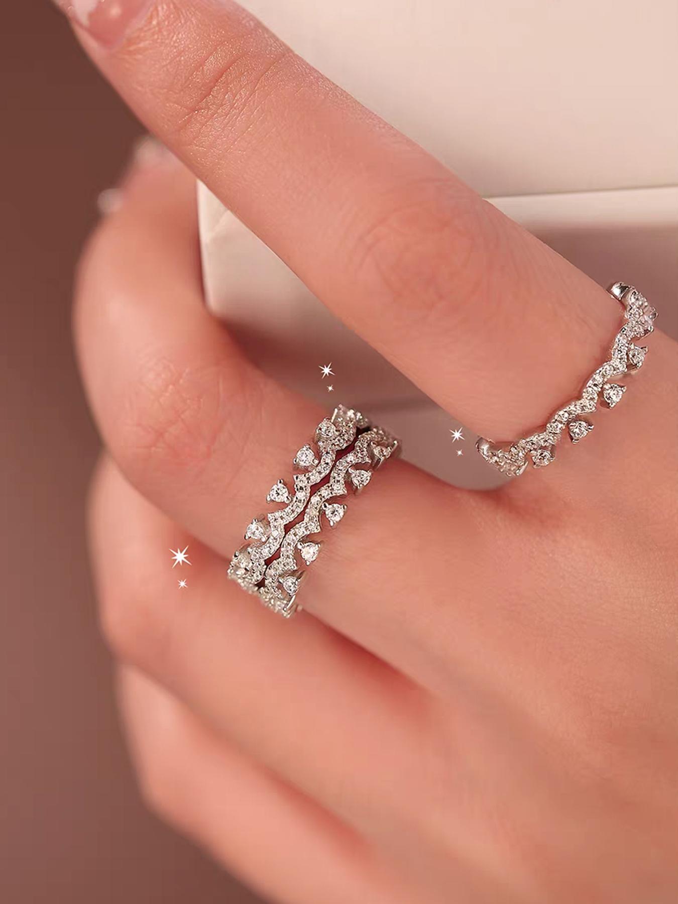 Premium Crown Ring with Artfully Set Artificial Zirconia, Stunning for Both Solo and Layered Wear, Perfect for Weddings, Parties, or Daily Occasions, an Ideal Valentine's Day Gift, Stackable Rings