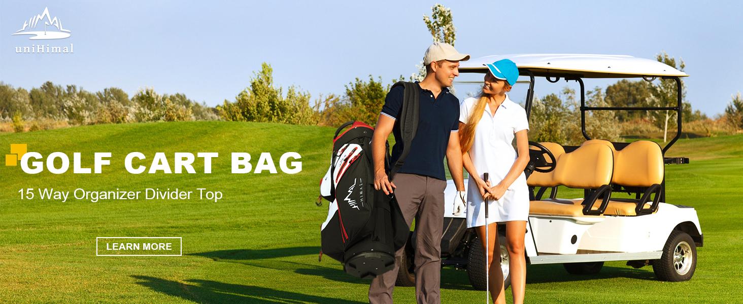 UNIHIMAL Golf Cart Bag, 15 Way Organizer Divider Top and Multiple Pockets, Golf Bag for Men and Women with Comfortable Handles and Rain Cover