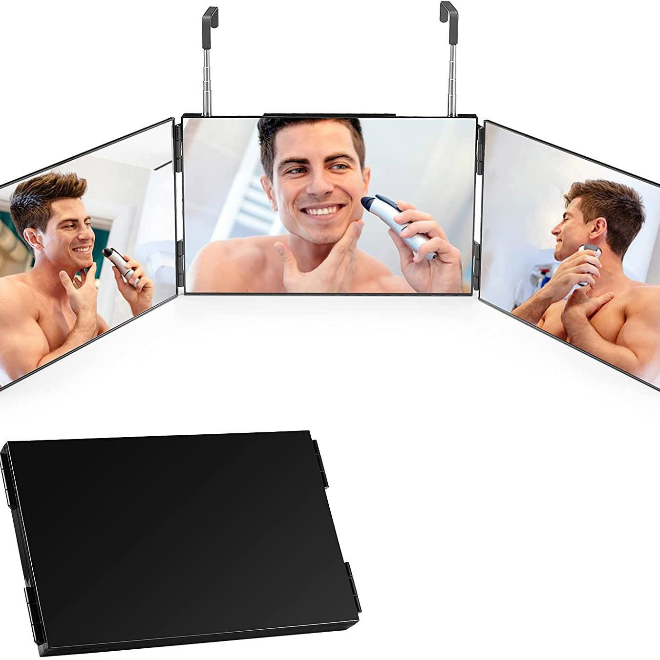 360° Trifold Mirror for Personal Self Haircut, Height-Adjustable, Anti-Fog, Portable & Durable
