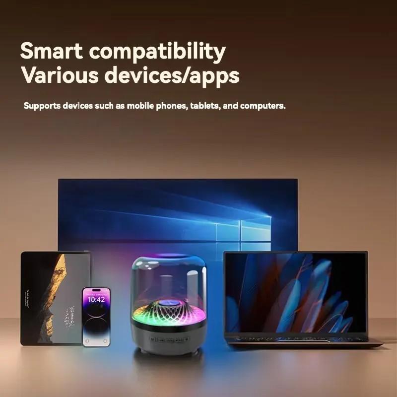 Compact Bluetooth-compatible Speaker, 360° Surround Sound, 7 LED Effects, USB Type-C, 500mah Battery, Wireless, Home Theater, Gift Ready