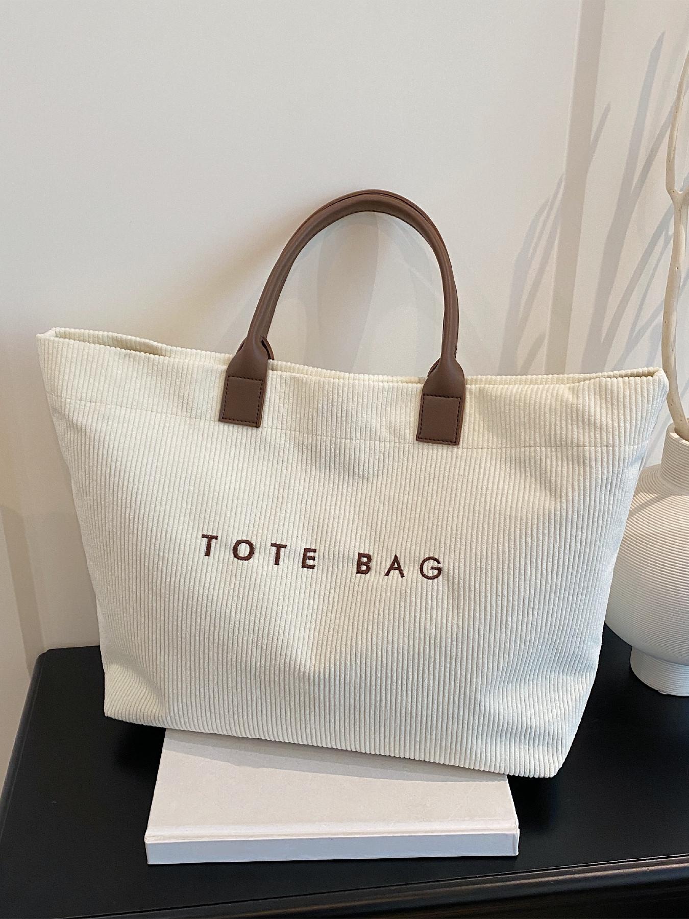 Casual Fashion Large Capacity Corduroy Letter Design Handbag, Perfect for Work & Daily Use, Stylish and Spacious Shoulder Bag, Handbag Tote Bag