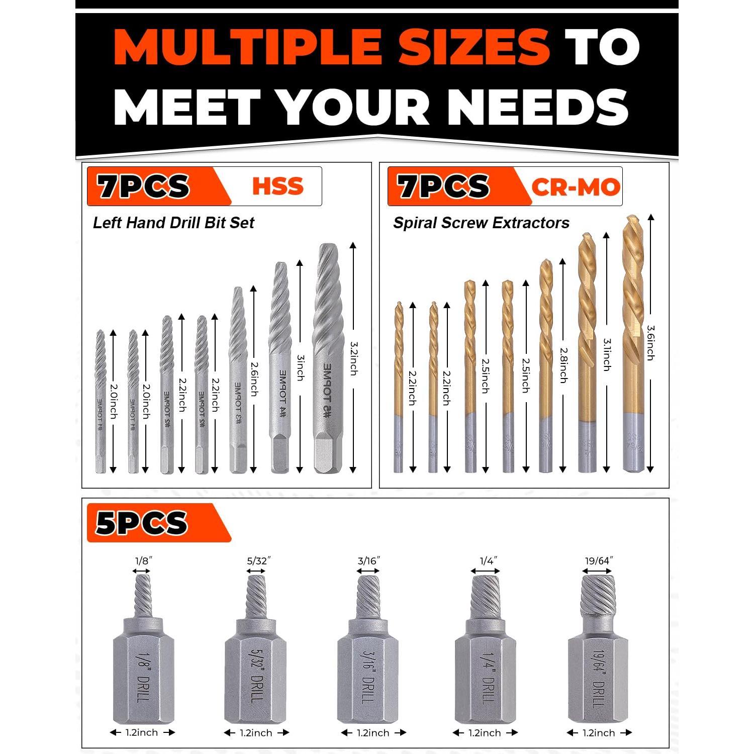 19 count Screw Extractor and Left Hand Drill Bits Set, Easy Out Screw Extractor Set with HSS Steel Reverse Drill Bit for Removing Stripped Damaged Broken Screw,,Nuts