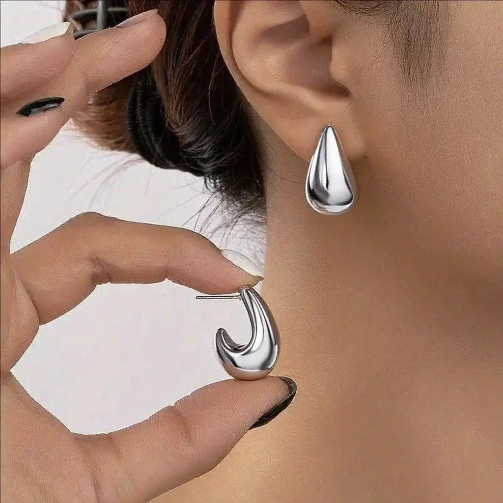 Small Water Droplets CCB Gold Color Smooth Stud Earrings for Women Exaggerate Punk Geometry Jewelry Accessories Girlfriend Gift