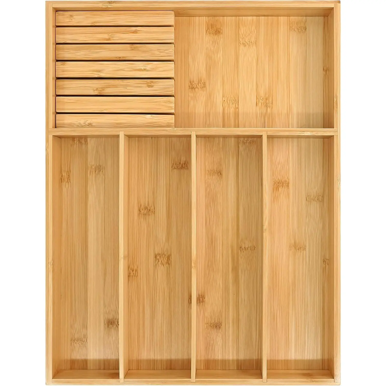 Wooden Silverware Drawer Organizer - 5-Slot Drawer Insert with Divider, Flatware Hold, Removable Block, Kitchen Storage Single Unit (43cm D x 32cm W)