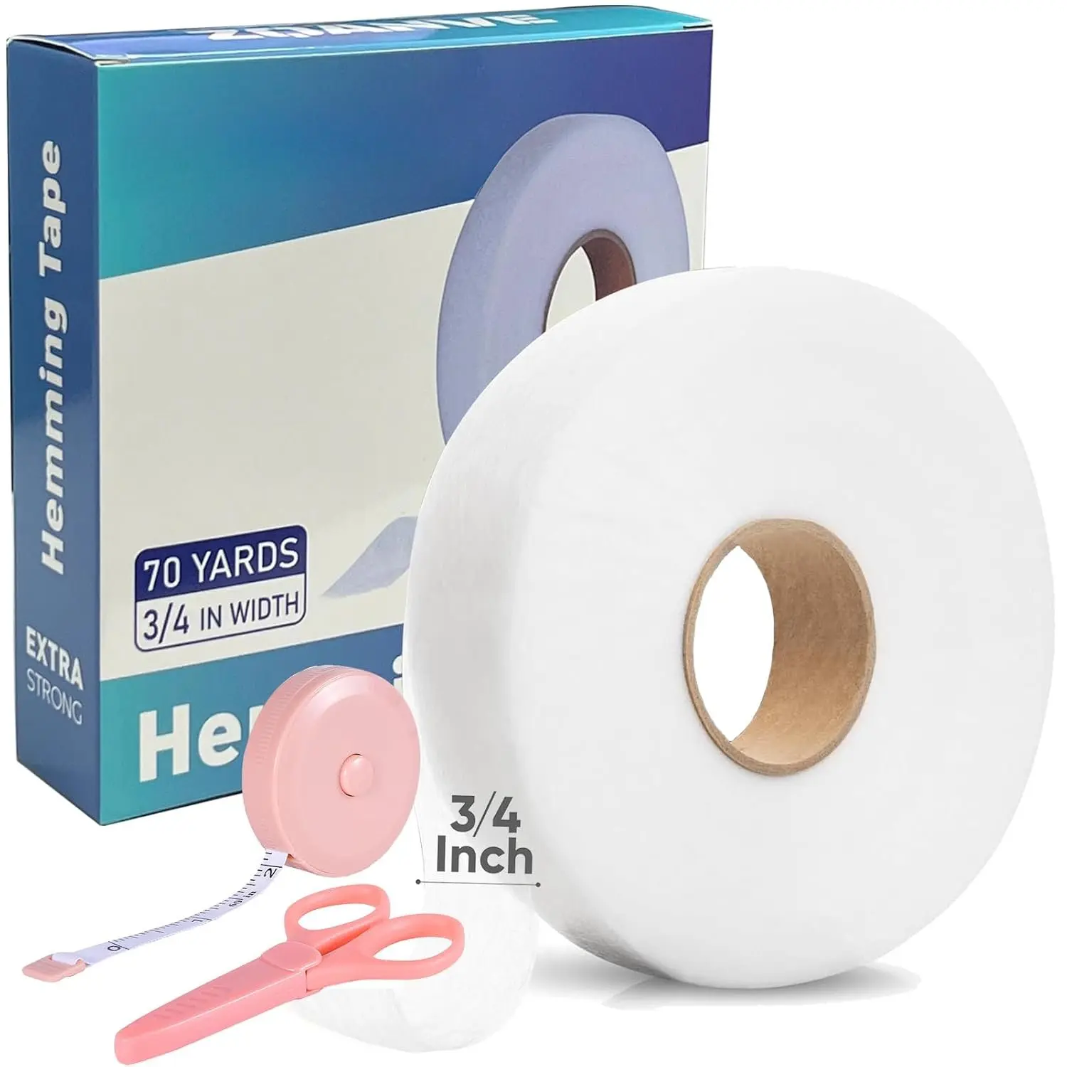 Hem Tape 3/4 INCH x 70 Yards No Sew Iron- Fusible Interfacing Hemming Fabric Tape Adhesive with &Tape Measure for Clothes Pants Dress Curtains DIY Kit  Stocking Stuffers for Women(White)