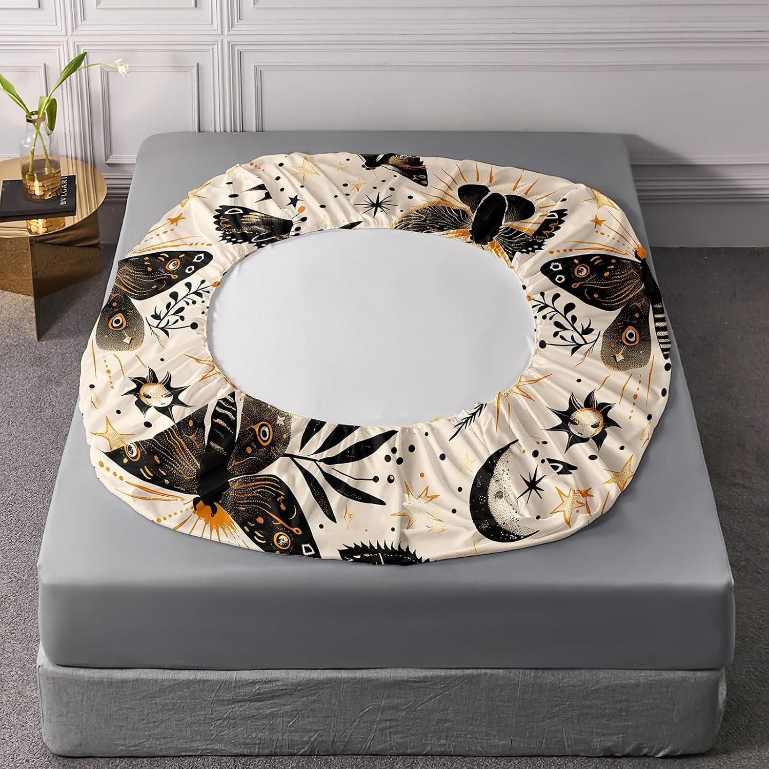 Death Moth Theme Extra Large Twin Bed Set, Moon Sun Pattern Bohemian Style Soft Deep Pocket Sheet, Includes Two Pillowcases, Unisex, 3-Piece Set, Polyester Bedding