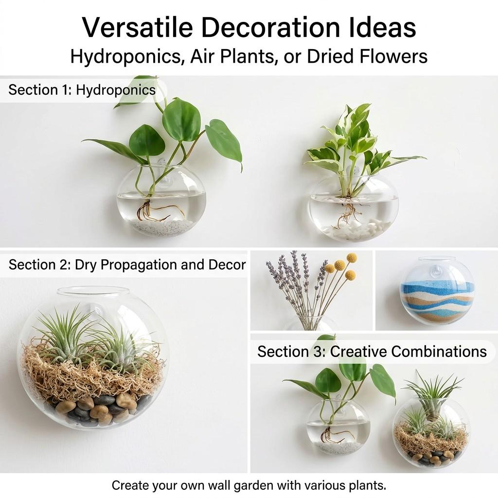 Creative Wall-Mounted Glass Vase Set, Hanging Plant Water Culture Decor, Simple Living Room Wall Decoration, 2 Pieces
