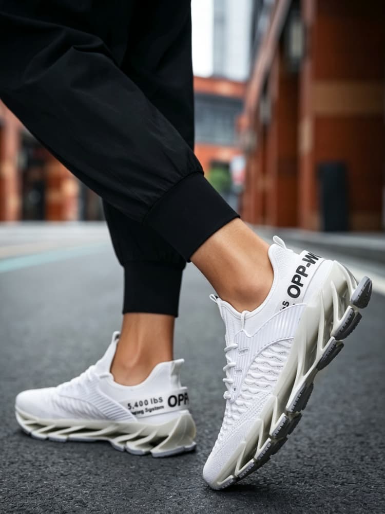 Men's trendy blade Athletic jogging shoes one-piece knit breathable mesh soft sole versatile for commute jogging