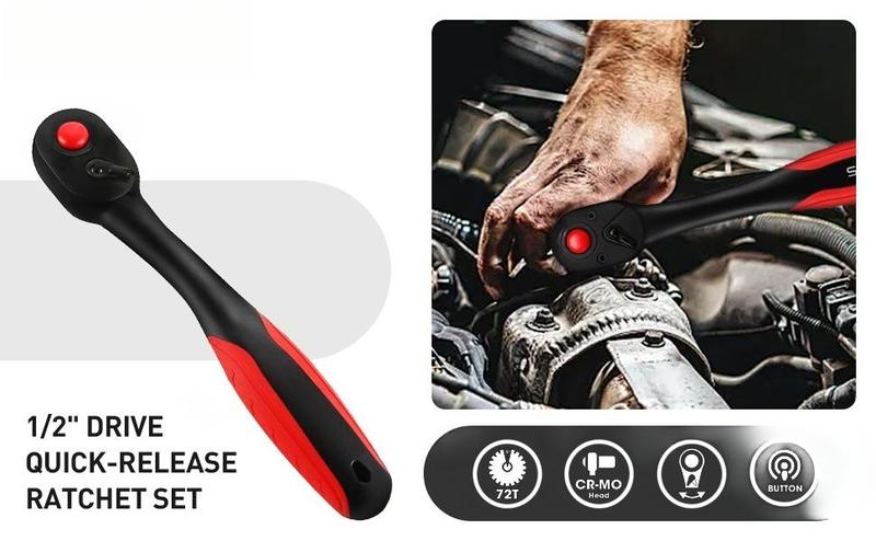 3-Piece 72-Tooth Composite Ratchet Set, 1/4", 1/2", 3/8" Drive Ratchet Handle - Chrome Vanadium Steel Construction & Full Composite Shell - Offset Handle - 72-Tooth Quick Release Reversible Heads 3-Piece 72-Tooth Composite Ratchet Set, 1/4", 1/2", 3/8" Drive Ratchet Handle - Chrome Vanadium Steel Construction & Full Composite Shell - Offset Handle - 72-Tooth Quick Release Reversible Heads