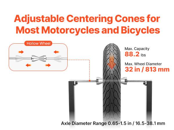 VEVOR Motorcycle Wheel Balancer, 88.2 lbs Capacity, Tire Balancer Truing Stand with Adjustable Centering Cones and Truing Pointer, Balancing Tools for Most Motorcycles Bicycles, 32-Inch Wheel Dia