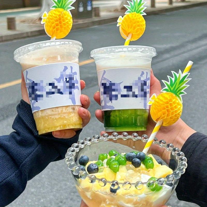 6 New Pineapple Paper Straws for Beverage Decoration INS Style Creative Design Straws Milk Tea Shop Coffee Shop Bar Summer Hot Drink Straws Disposable Pineapple Straws
