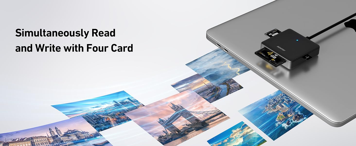 Memory Card Reader, BENFEI 4in1 USB 3.0 and USB-C to SD Micro SD MS CF Card Reader Adapter, 4 Cards Simultaneously Read and Write, Compatible with iPhone 15 Series, MacBook Pro/Air 2023, and More Memory Card Reader, BENFEI 4in1 USB 3.0 and USB-C to SD Micro SD MS CF Card Reader Adapter, 4 Cards Simultaneously Read and Write, Compatible with iPhone 15 Series, MacBook Pro/Air 2023, and More