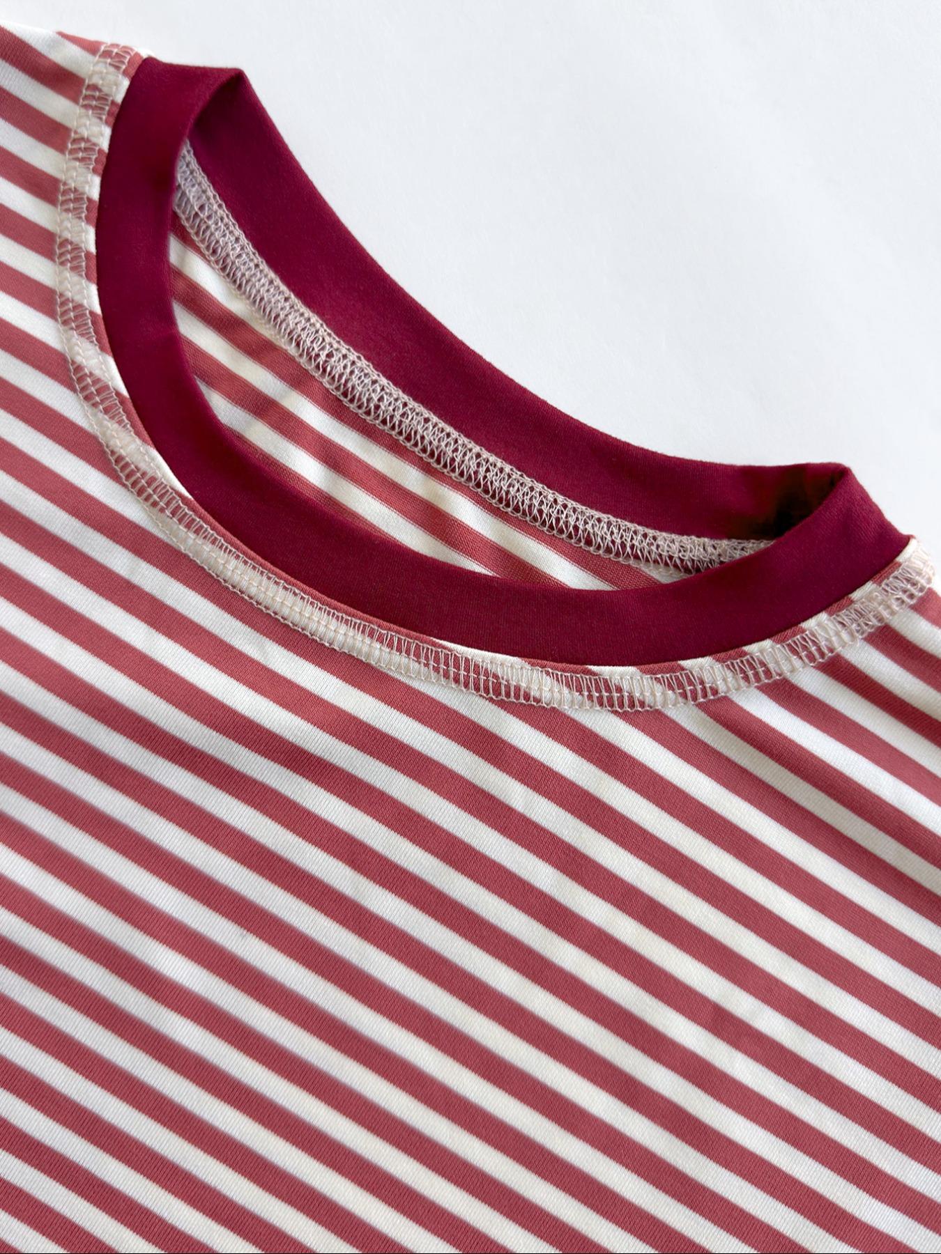 Women's Casual Loose-Fit Striped Long Sleeve Oversized Top, Trendy Street Style Round Neck Pullover Womenswear