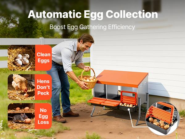 VEVOR Chicken Nesting Boxes, 3 Compartments, with Support Legs, Easy Egg Collection, Galvanized Steel and High-Strength Plastic, Roll Away Nesting Boxes for Chickens and Hens Laying Eggs, Orange