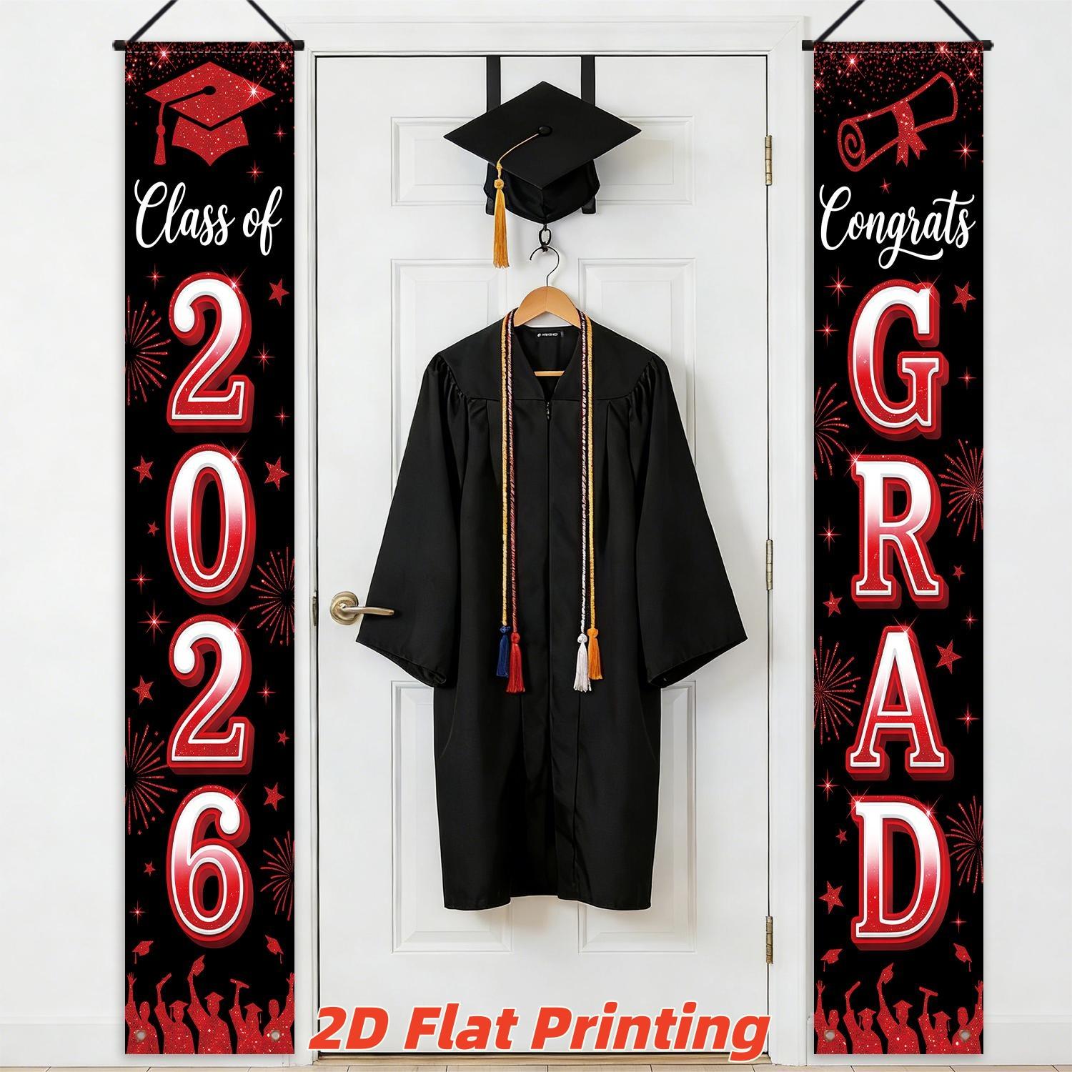 2dflat2 Graduation Banner Set, Gold Glitter, Cap & Diploma Elements, Perfect for 2026 Graduation Celebration, Campus Event Decor
