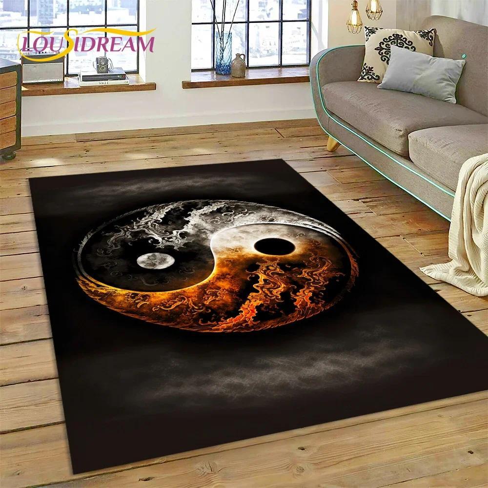 Yin Yang Bagua Flannel Area Rug - Traditional Chinese Taoism Symbol Print Soft Mat for Living Room, Non-Slip Feng Shui Home Decor #YinYangRug #BaguaMat #FengShuiHomeDecor #TaoismSymbolCarpet #NonSlipFlannelRug