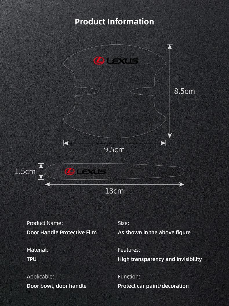 8Pcs Transparent Car Emblem Door Handle Protector Stickers Protection Film Accessories For Lexus IS500 LS460 RC200 LM300 RX450 LX NX350h LC UX CT RZ450e RC300 GX400 GS200t GS300h LS600 RX300 TX LBX HS250
