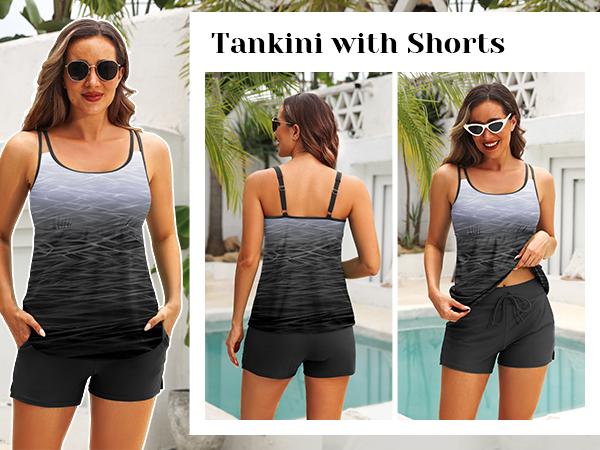 Tempt Me Two Piece Tankini Swimsuits for Women Tummy Control Bathing Suit with Shorts Athletic Two Side Pockets Swimwear
