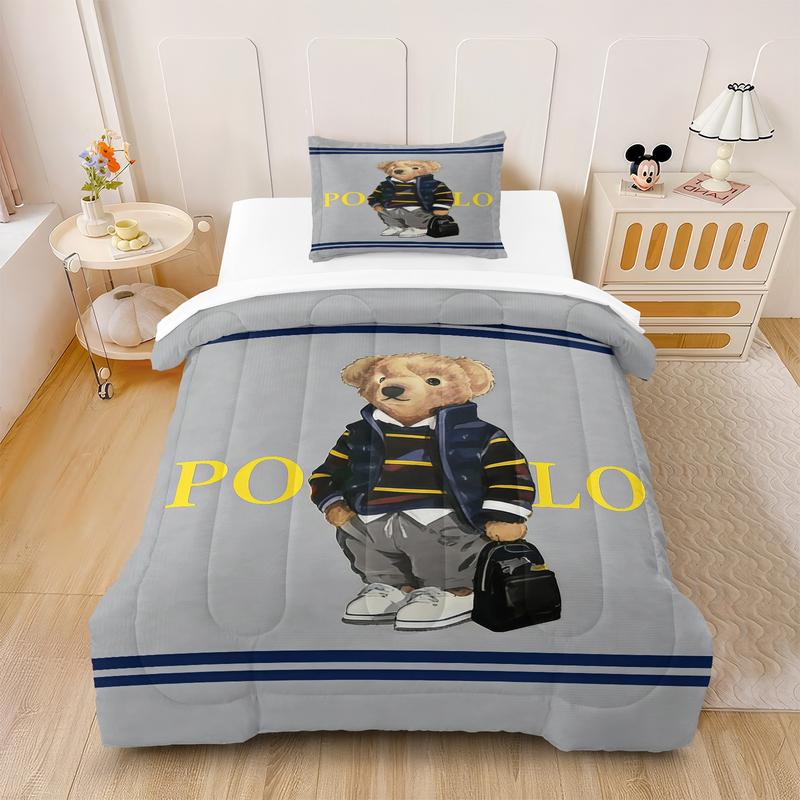 Bear Themed Comforter Set (Including 1 Quilt And 1-2 Pillowcases), Vintage Polo Teddy Bear Bedding, Suitable For Decorating Rooms And Bedrooms For Teenagers, Girls, And Boys