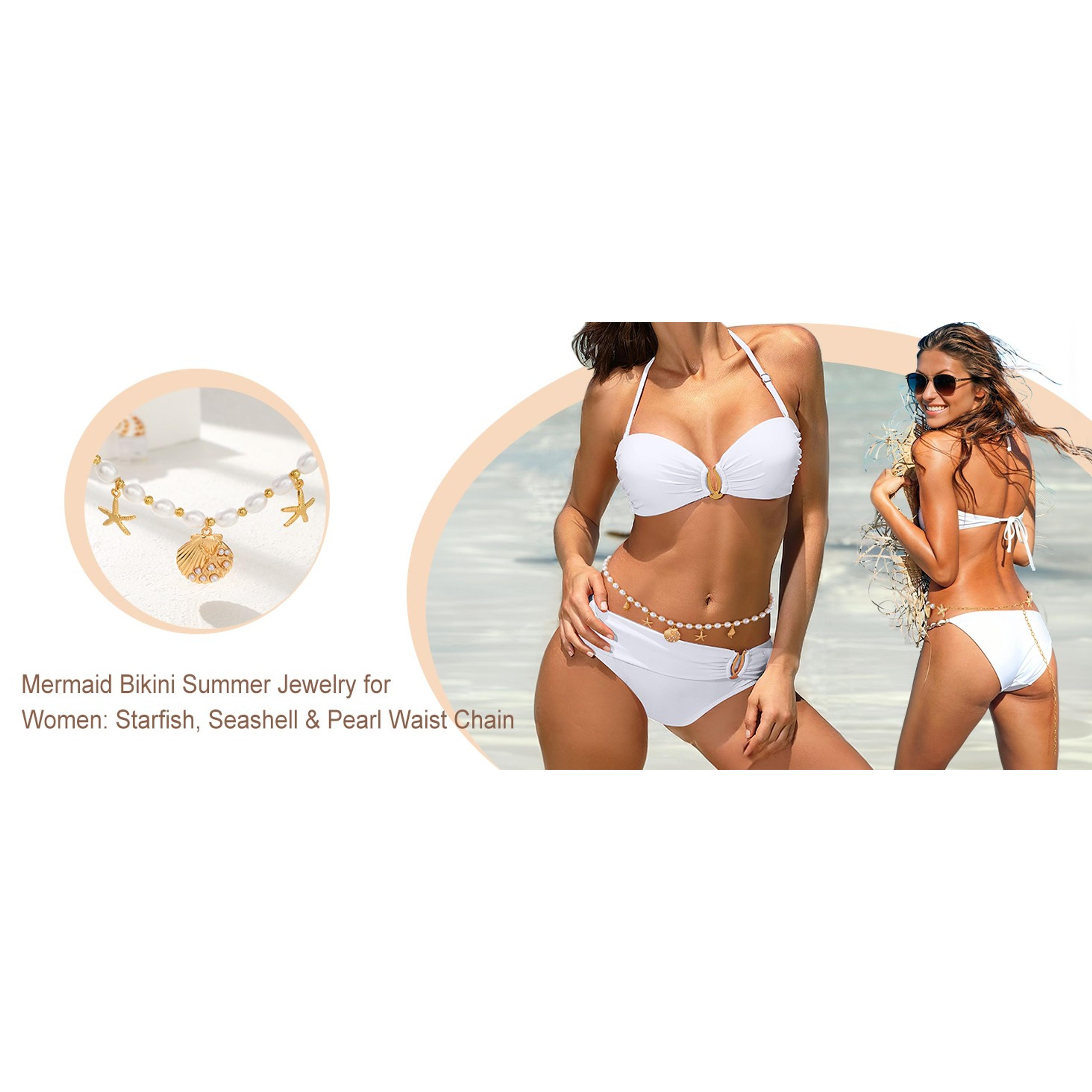Starfish Pearl Waist Chain for Women - Mermaid Seashell Belly Chain, Gold Pirate Rave Festival Summer Bikini Beach Jewelry Accessories(Gift)
