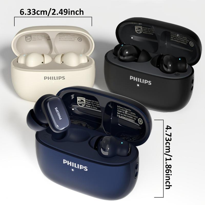 Philips Tat2569 Wireless Earphones, Fast Charging & Long Battery Life, Bluetooth-compatible Headphones for Music, Calls, Travel, Genuine Product