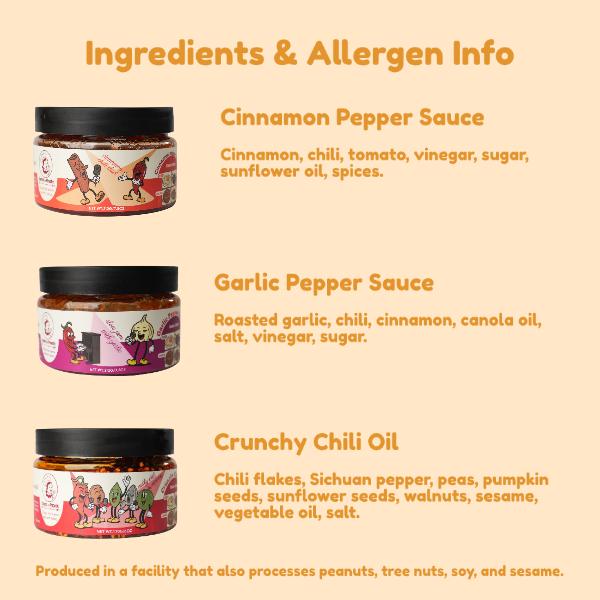 Flavors by Phoebe,chili paste,Signature Sauce Collection,Garlic Pepper, Cinnamon Pepper,Crunchy Chili Oil (Vegan, No MSG) Mild Umami Dip