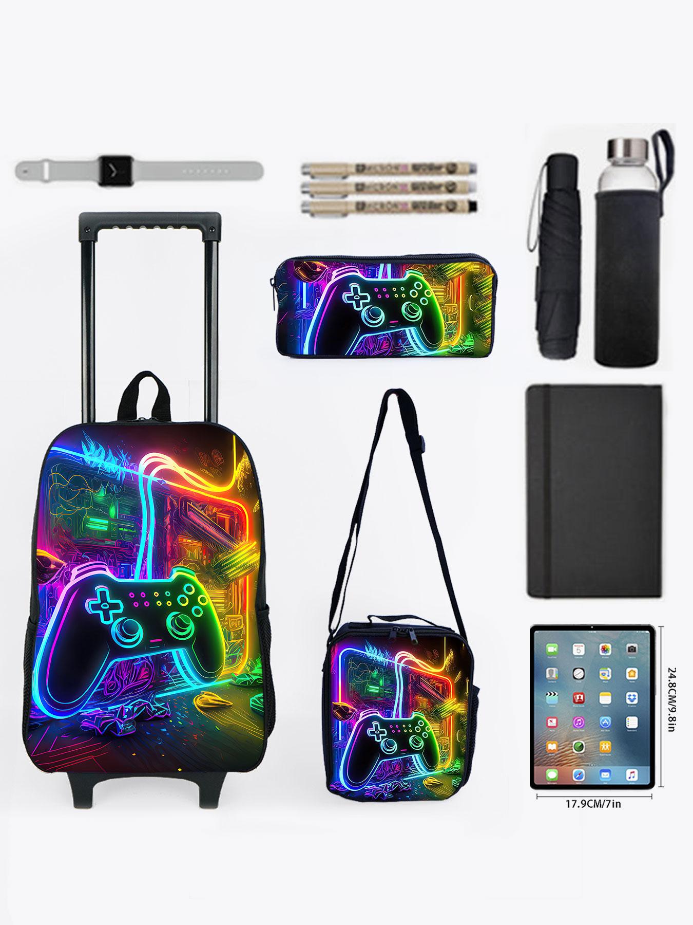 Game player pattern printed 17 inch pull rod backpack three piece set Trolley Bags Rolling Bags