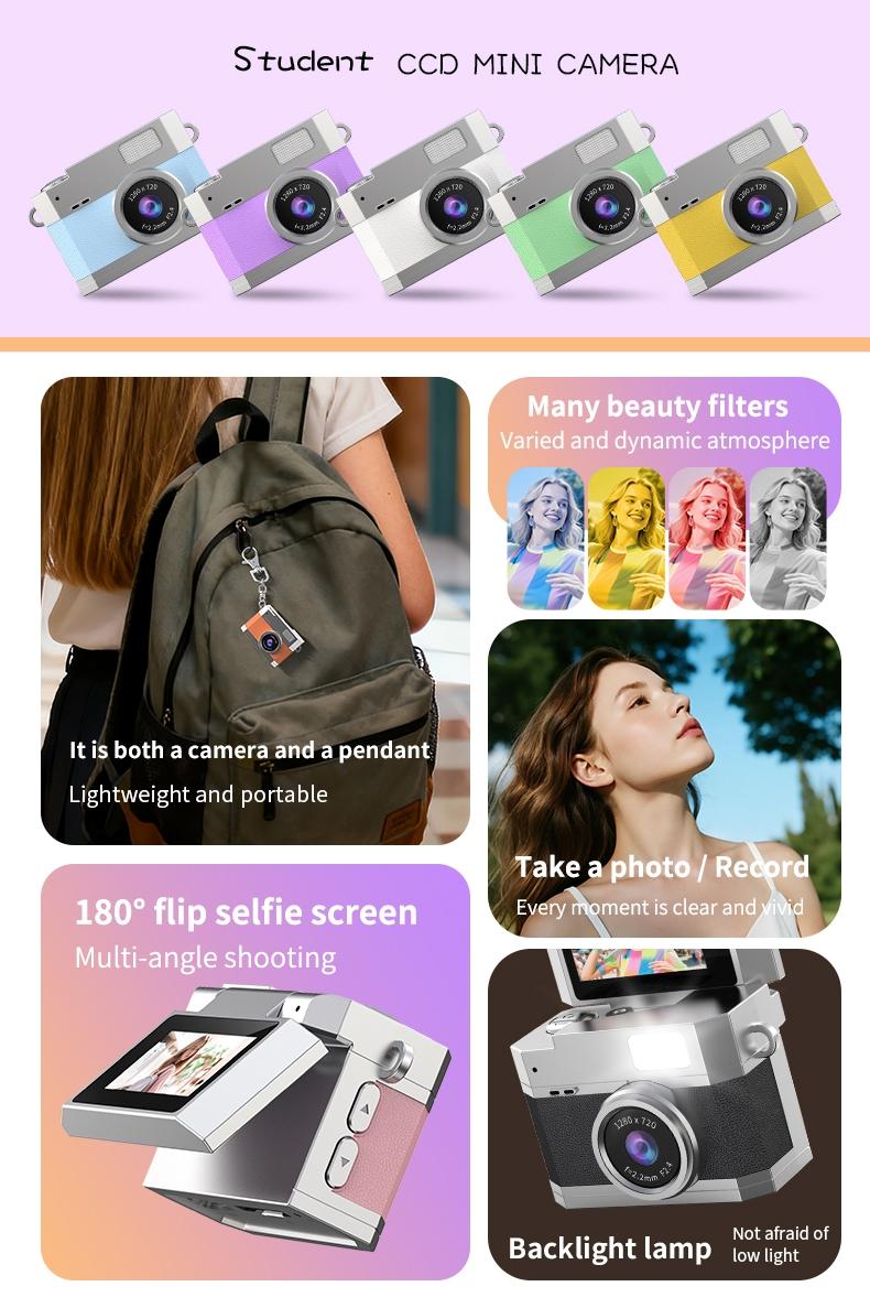 Mini Keychain Digital Camera, Y2K Pocket-Size Mini Camera, Small Camera with Flip Lens, Video Recorder for Travel, Party and Vlog