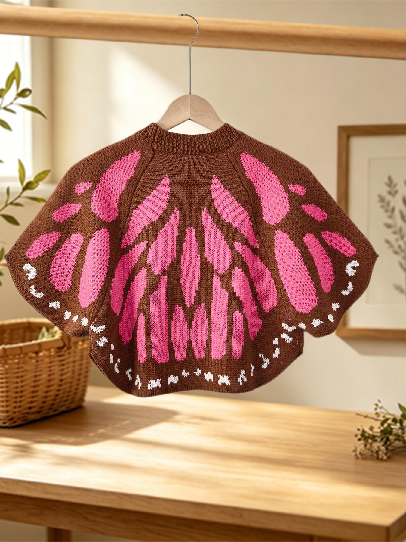 Women's Butterfly Wings Knit Cardigan, Autumn V-Neck Button Fashion Casual Style Sweater, Stylish and Comfortable Outerwear for Daily Wear