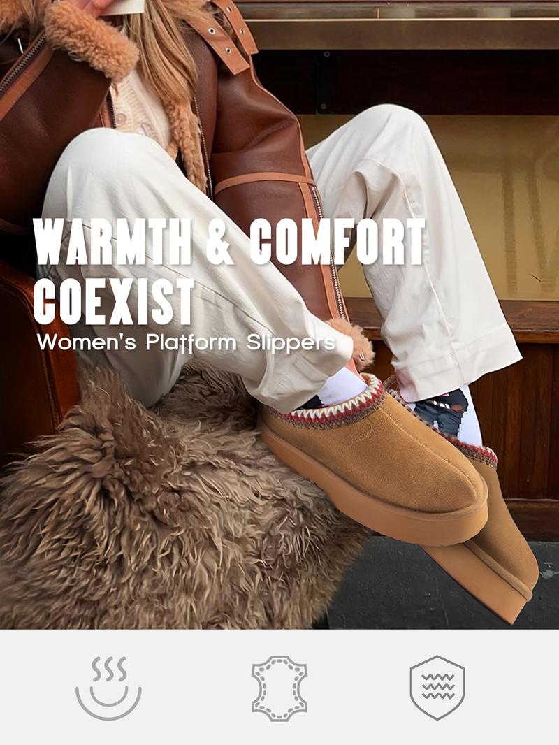 FITORY Braided Leather Outdoor Suede Slippers Women's Mini Platform Boots with Fluffy Fur Lining Short Ankle Boots for Autumn Winter 【Plz Size Up】