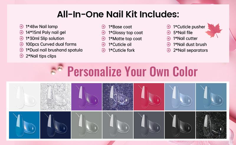 JEWHITENY 14 Colors Poly Gel Nail Kit Glitter All In One Polygel Nail Kit Starter Kit Polygel Nail Kit With U V Lamp Base Top Coat Gift for Women for gift #cozyvibes #effortlessbeauty