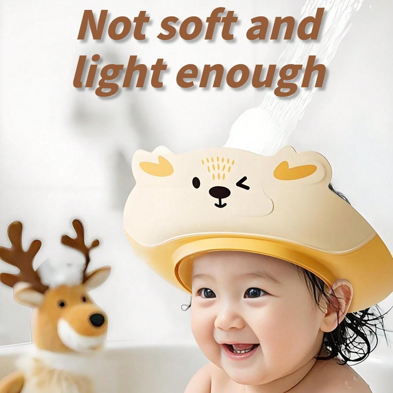 Cartoon Shower Cap/baby Bath Hat, Dual-Layer Portable Detachable Foldable, Wide Brim, Ear Protection, Adjustable Head Size, Three-Way Waterproof